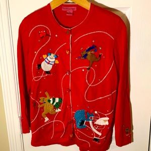 Bobbie Bell classic red Christmas cardigan size small